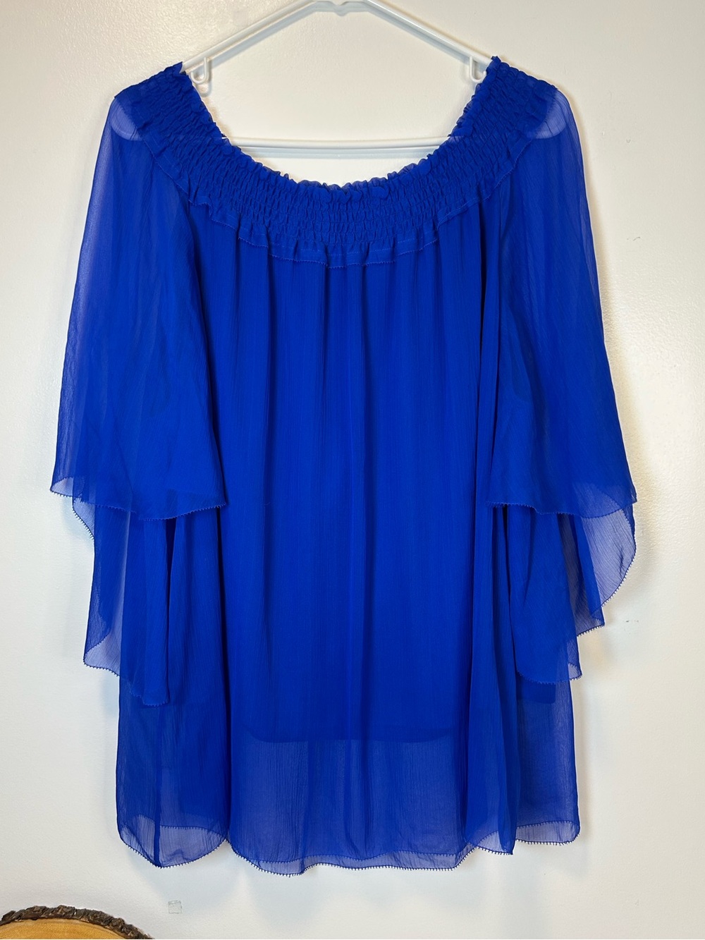Elie Tahari Royal Blue Off-Shoulder Layered Chiffon Tunic Women’s‎ XL